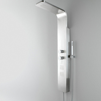 LAUS душ. стойка (термостатный смеситель, верхний душ, держатель, ручной душ, форсунки) нерж. сталь